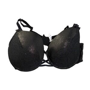Cacique Lace Shimmer Balconette Bra Black Excellent Strappy Detail Bows